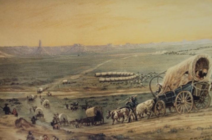 Wagons traveling the Oregon Trail