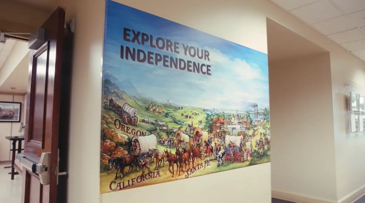 Explore the frontier trails sign at the museum