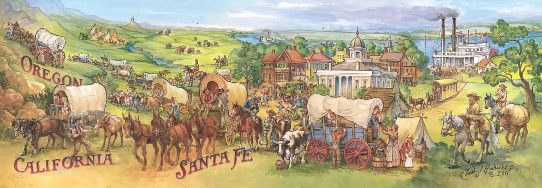 Wide view of the trails mural